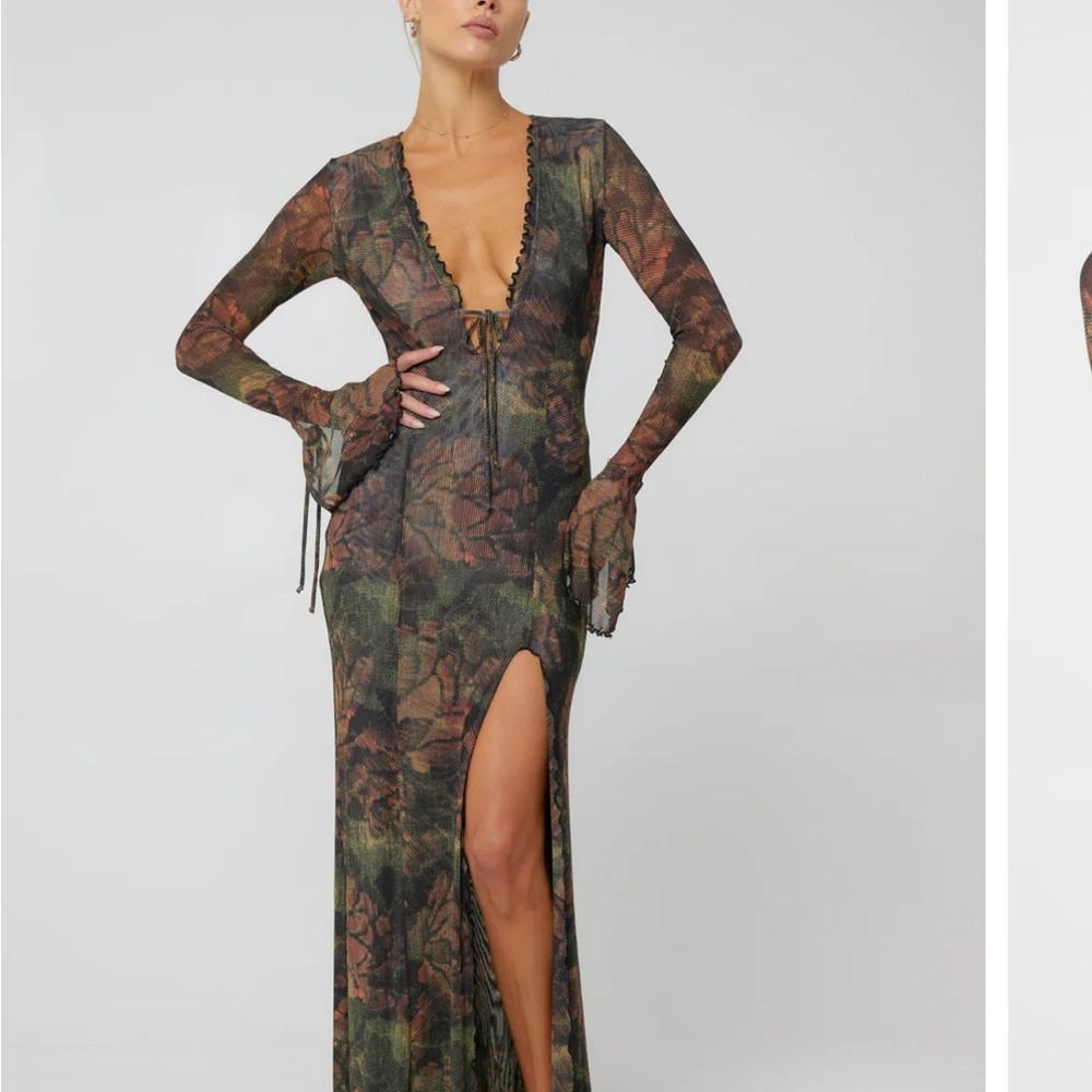 Long Sleeve Plunge Maxi Dress